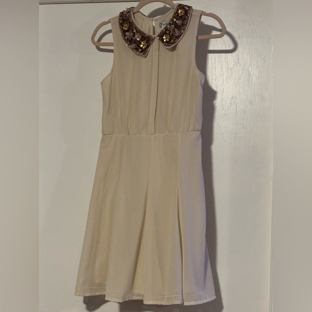 Pinky Cream Dress with Embellished Collar